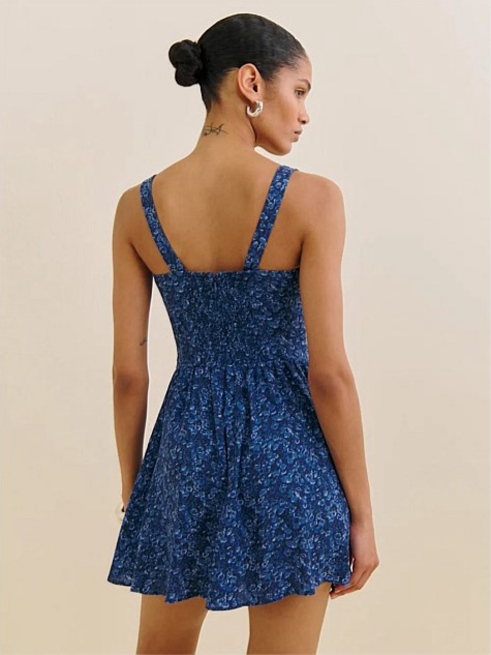 Reformation Navy Blue Floral Sweetheart Mini Dress - Picture 3 of 5